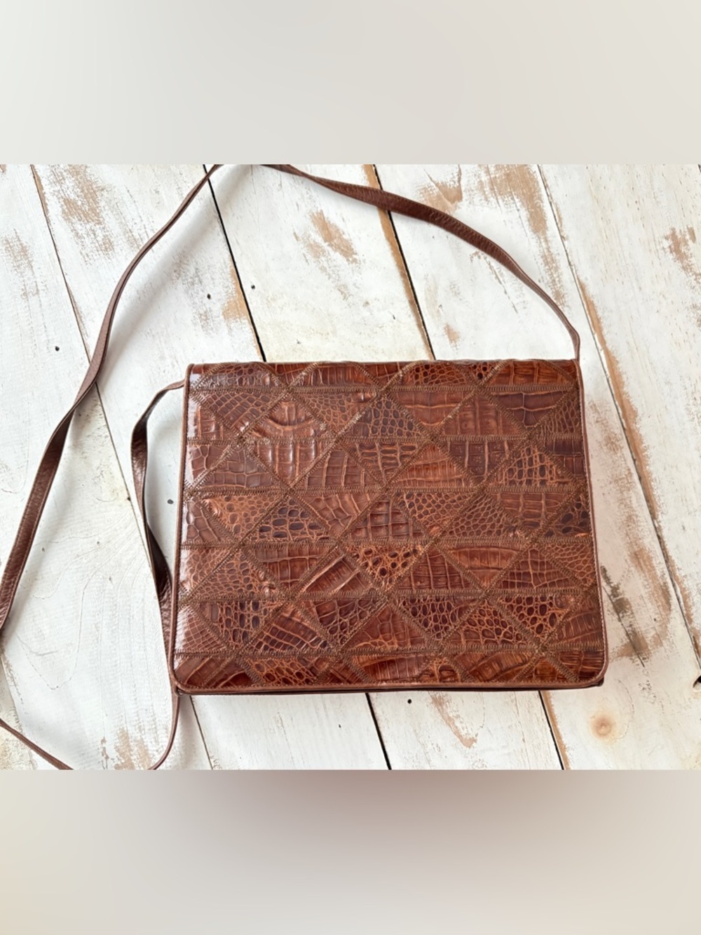 Mid Century patchwork crocodile purse unique leather handbag glam crossbody EUC